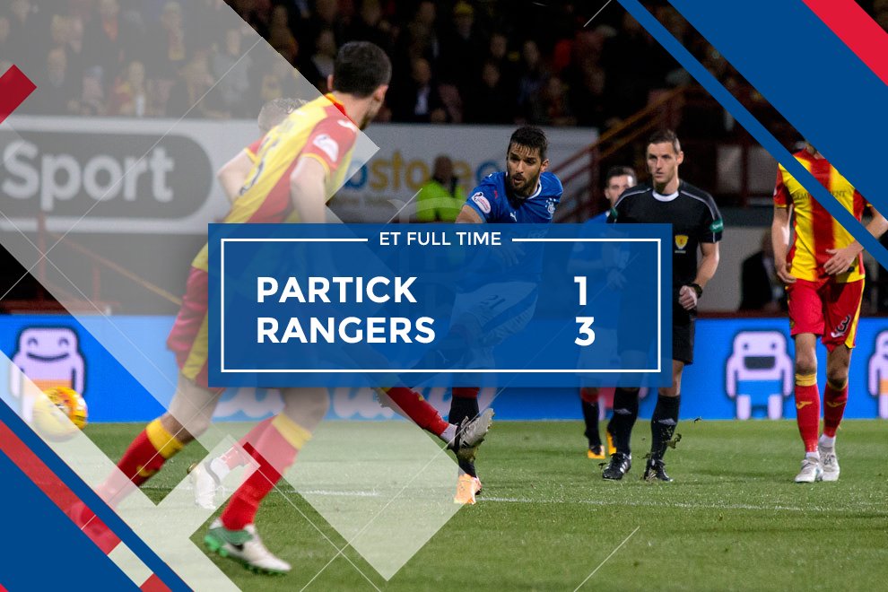 EXTRA TIME - FULL TIME: Partick Thistle 1-3 Rangers (Pena 55, Candeias 94, Herrera 99 | Doolan 90')