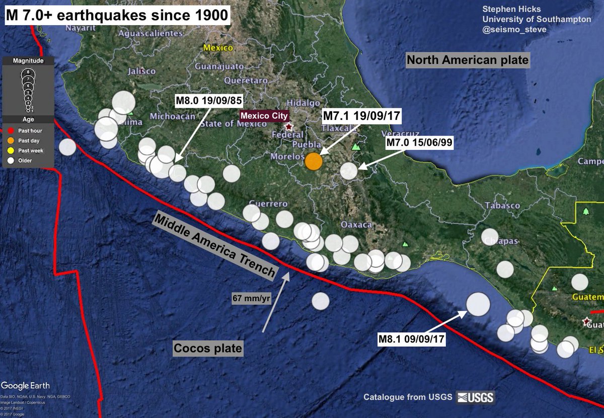 IamAmmarr's tweet photo. #EarthQuake of Magnitude 7.1 hits Mexico City. Historical context for #MexicoEarthquake since 1900. Stay safe #MexicoCity. https://t.co/mA8KU8UyIr