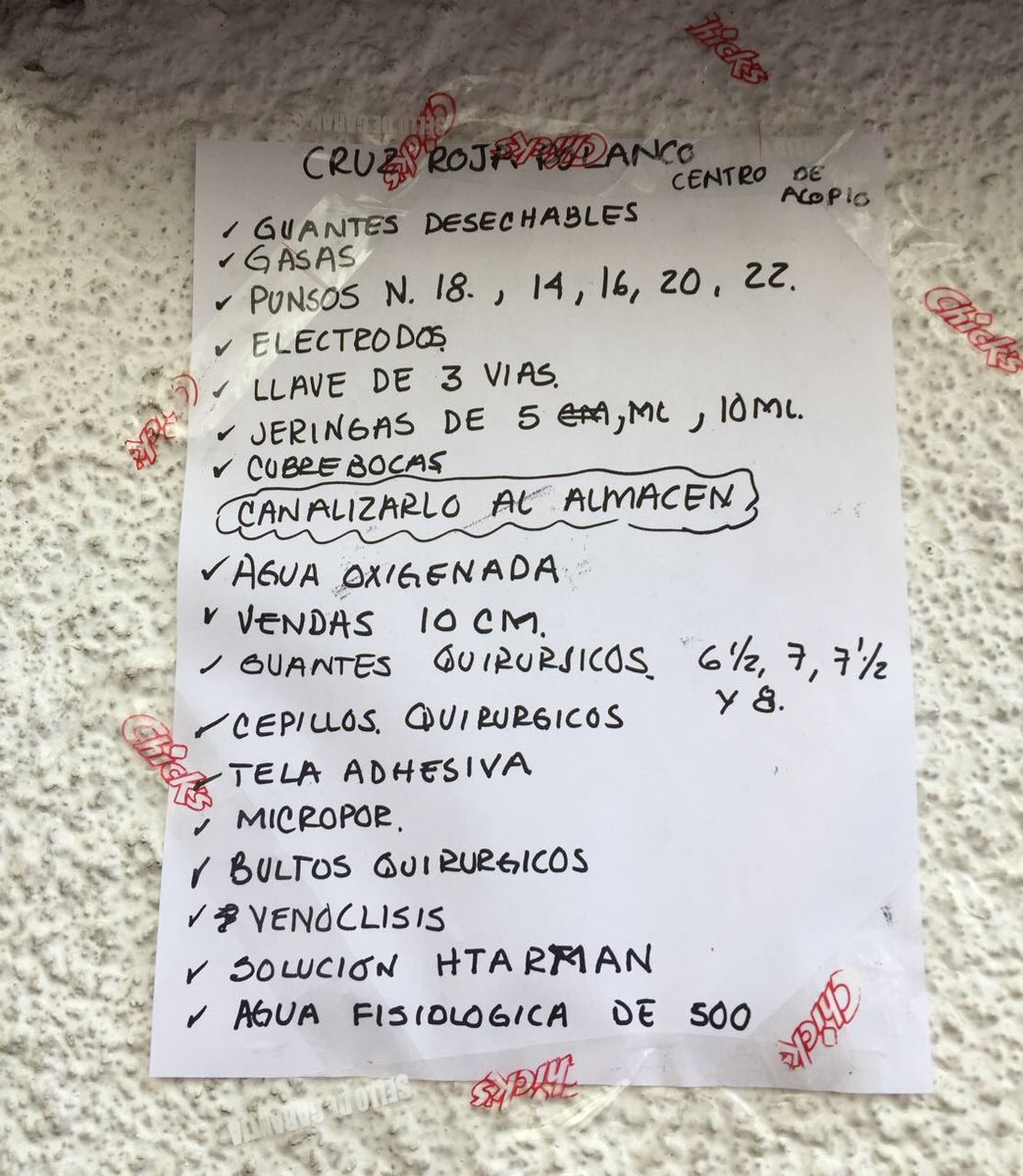 AnaRent's tweet photo. #URGENTE Se necesitan guantes, jeringas, gasas, agua oxigenada, vendas, cubre bocas, en CRUZ ROJA Polanco. 

#CDMX #Terremoto #sismo https://t.co/Dsggfv87tP