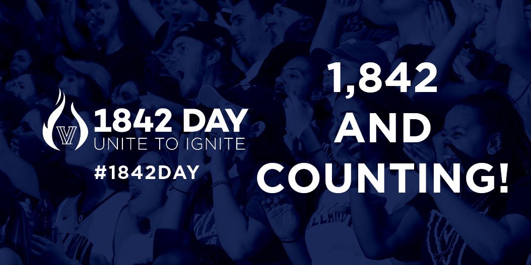 VillanovaU's tweet photo. Thank you, #NovaNation. Let’s keep the momentum going!

We surged past our goal of 1,842 donors—now, let’s see how far we can go! 

#1842Day https://t.co/1ppJwu98wq