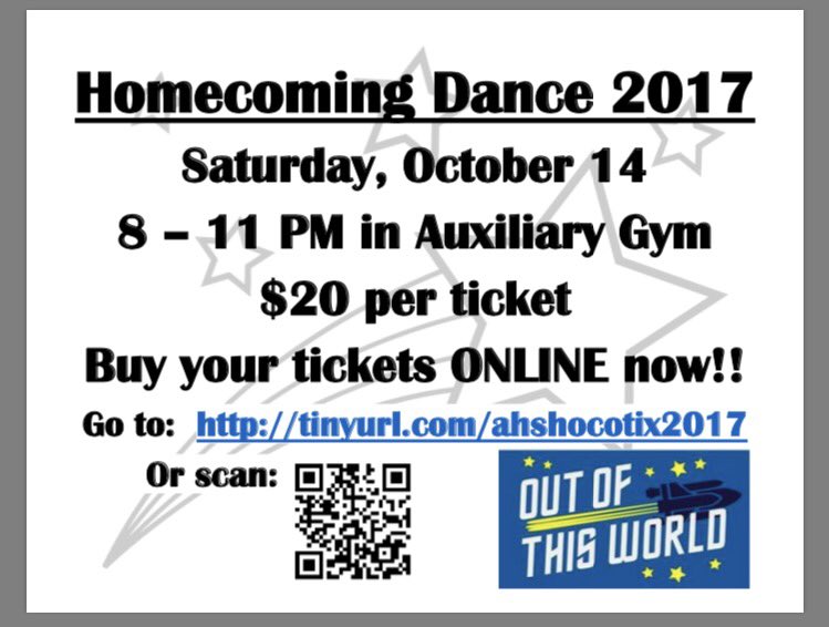 AlpharettaStuCo's tweet photo. ‼️ HOMECOMING 2017 INFO ‼️ @AHSFootball @AHSPrincipalK https://t.co/ffcapd16fp