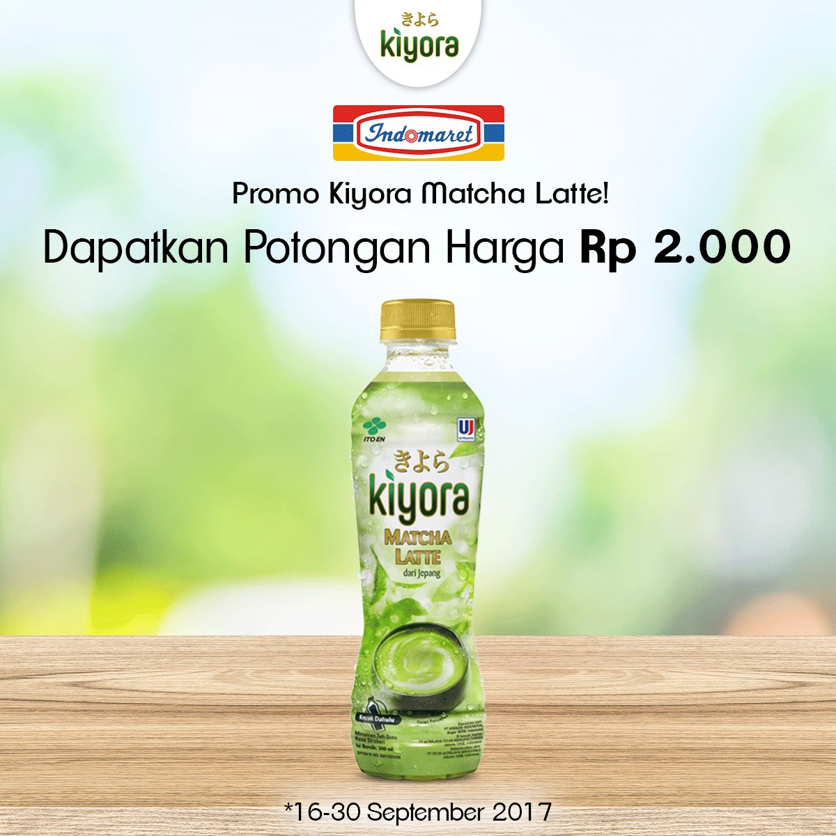 Promo Kiyora! Dptkan potongan harga Rp 2.000 utk Kiyora Matcha Latte di <a href="/Indomaret/">Indomaret</a>. Berlaku 16-30 Sep 2017 #Kiyora #MilkTea #MatchaLatte