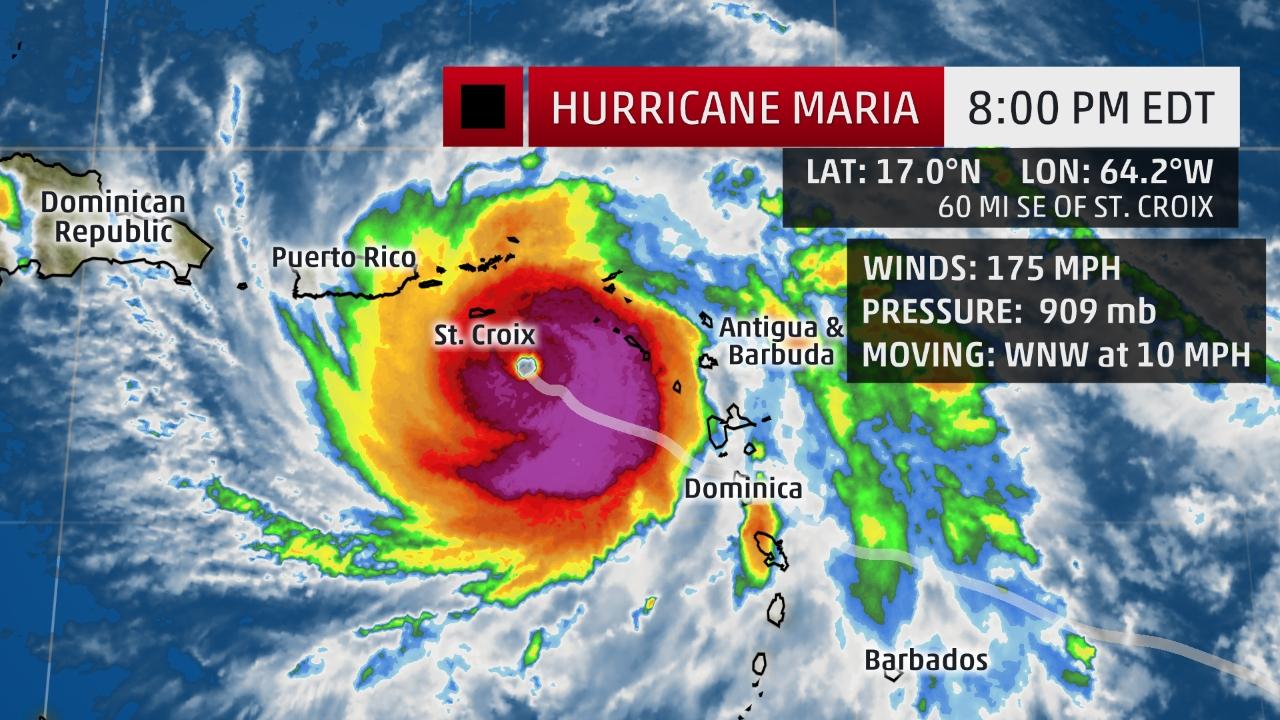 The Weather Channel on Twitter: "Hurricane #Maria is nearing St. Croix with 175-mph winds and the lowest central pressure in the Atlantic since 2007: https://t.co/kmNHoVEw7c https://t.co/fCw2zDdaL5" / Twitter