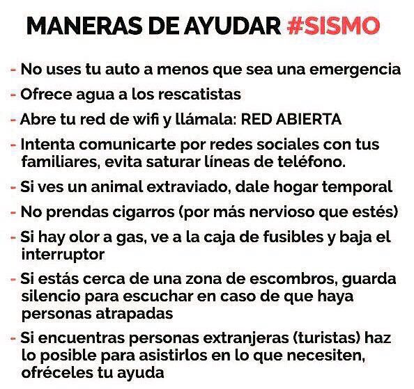 #AyudaCiudadanaCDMX: Estas son las formas de ayudar tras #sismo devastador en #CDMX.