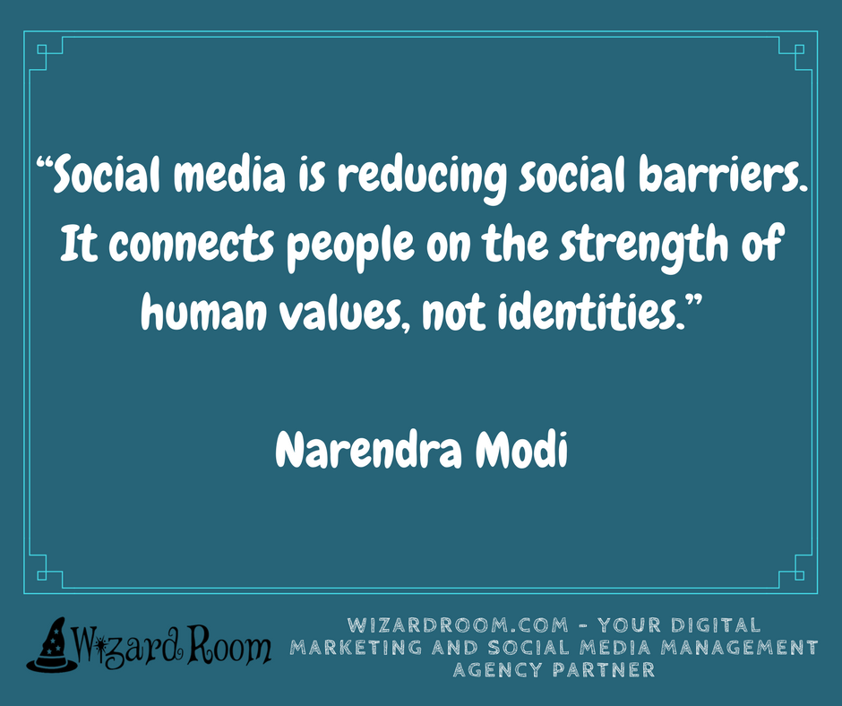 WizardRoom's tweet photo. “Social media is reducing social barriers. It connects people on the strength of human values, not identities.”

-Narendra Modi https://t.co/wrk1u49gpe