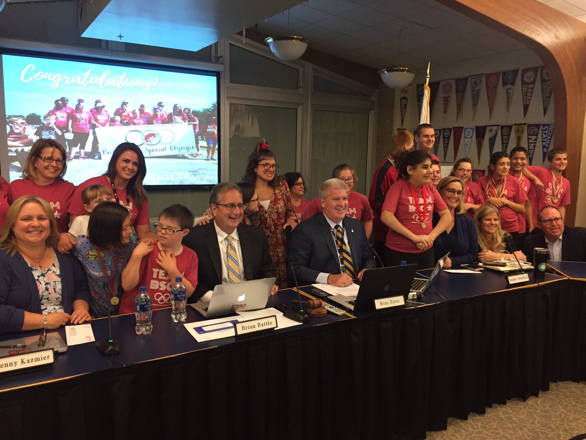 A packed Barrington 220 Board of Education meeting as the board recognizes the achievements of the Barrington Broncos Special Olympics team!
