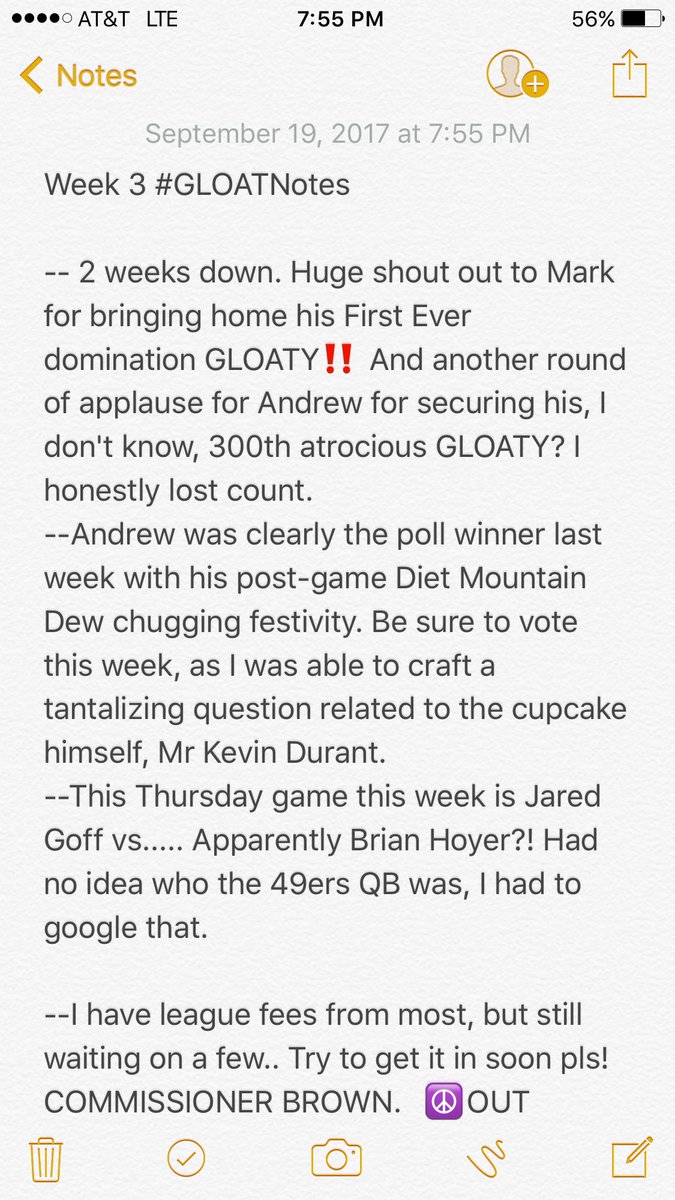 GLOATcommish's tweet photo. ONE time for the GLOATYYYYY...... SHADEDβΌοΈ#Week3 #GLOATNotes https://t.co/9d0y6heSP7