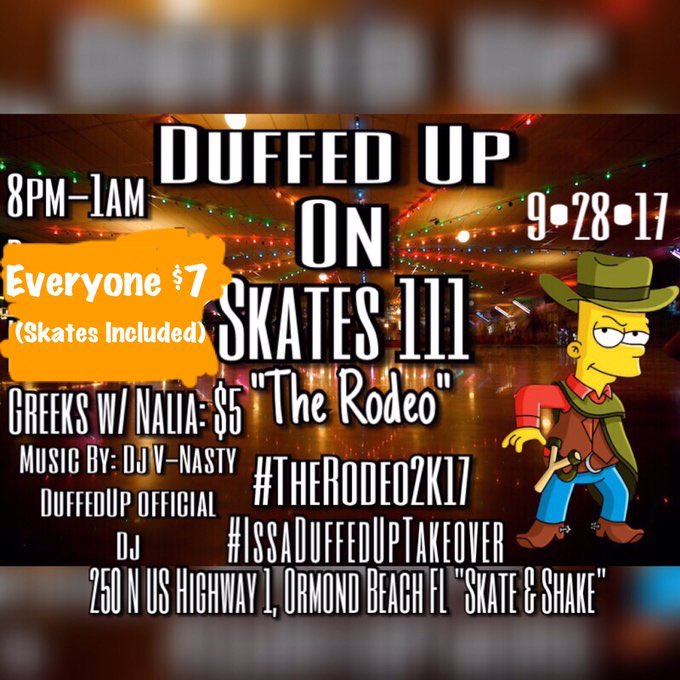 Tiny_Dancer_Lia's tweet photo. #DuffedUpOnSkates3 The Rodeo‼️🤠 Sept.28th Powered By #DuffedUp

 Music By: DJ V-Nasty &amp; DJ KAMM • $7 Entry (Greeks $5) #IssaDuffedUpTakeOver https://t.co/T3LiwvVYtU