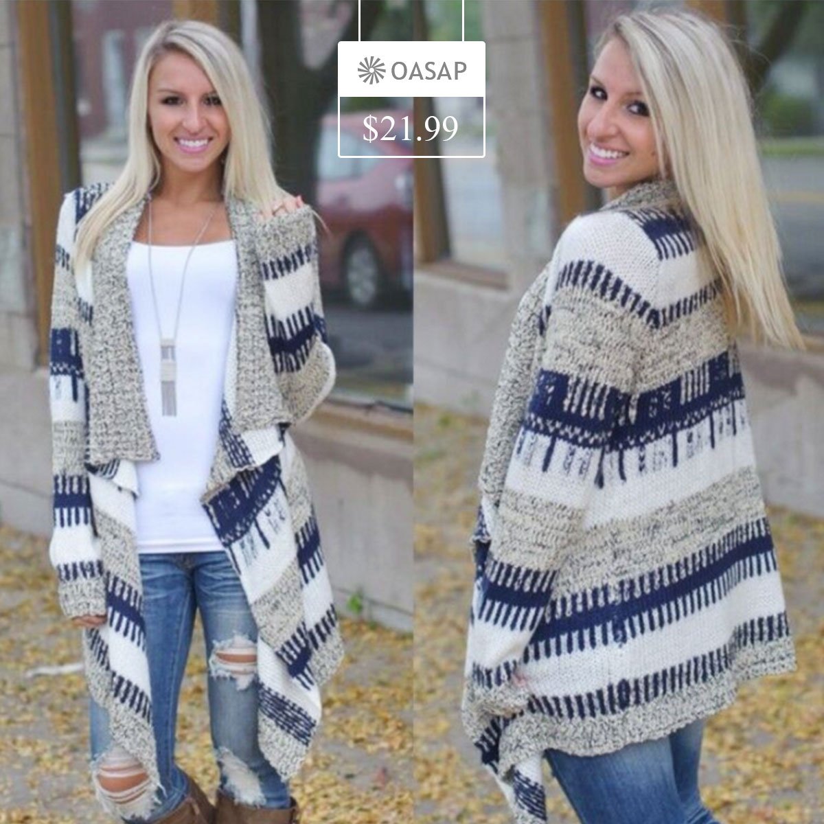 Get Long Sleeve Open front Color Block Irregular Knit Cardigan at goo.gl/5e2C9d