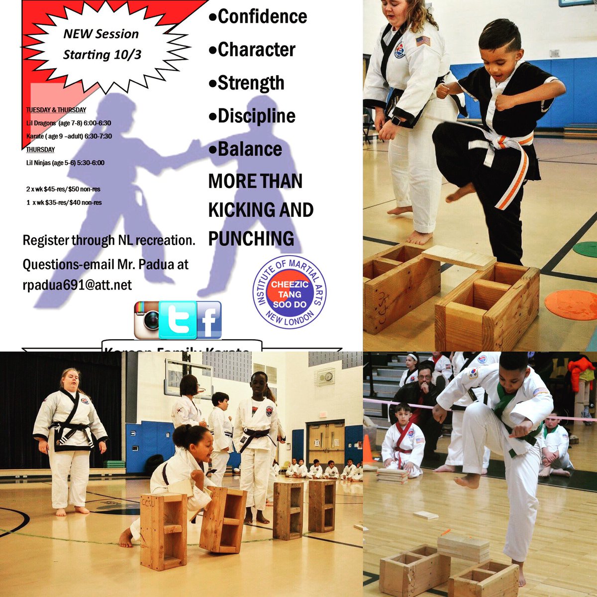 IMAnewlondon's tweet photo. New Session starts 10/03 register @NewLondonRec  #nlkarate #tangsoodo @NLCT  #familykarate #southeasternct #newlondoncounty https://t.co/eojY9HIR9b