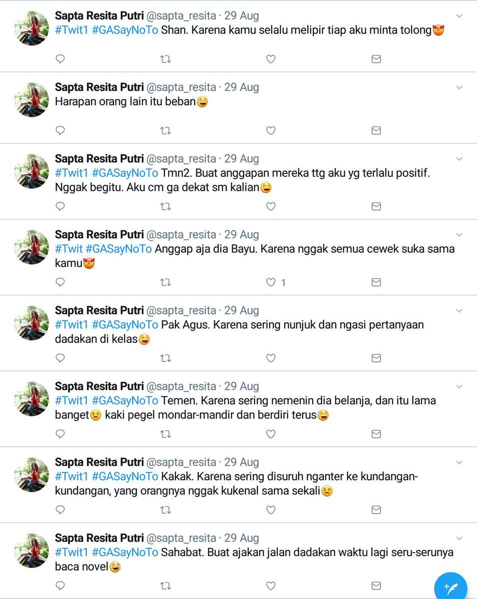 fiksimetropop's tweet photo. Kita umumin dulu yang ikutan #GASayNoTo di Twitter bag 1. Dan, dari ubek-ubek jawaban kalian, maka terpilih:
@dutchesslolaa 
@sapta_resita https://t.co/hYT3q1KNSD