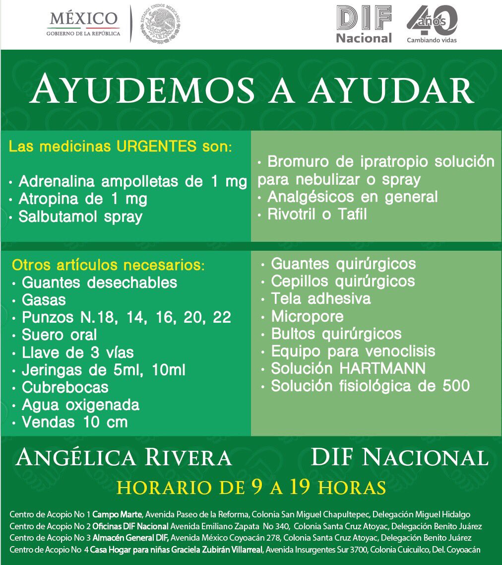 DIF_NMX's tweet photo. #Actualización En nuestros #CentrosDeAcopio solicitamos su apoyo con los siguientes medicamentos y artículos. ¡México nos necesita! 🇲🇽🤝 https://t.co/bu76sJsxH1
