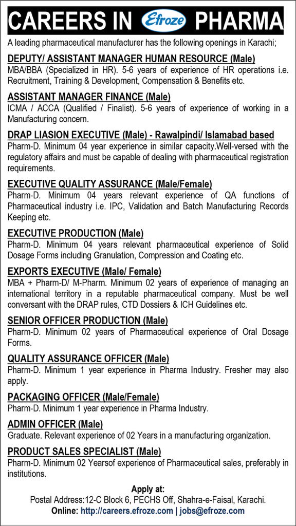 Efroze's tweet photo. Careers in #Pharma - Openings in #Karachi &amp; #Rawalpindi/#Islamabad - https://t.co/79xmobiYuY - #MBA #ACCA #PharmD https://t.co/vbwUZuZawP