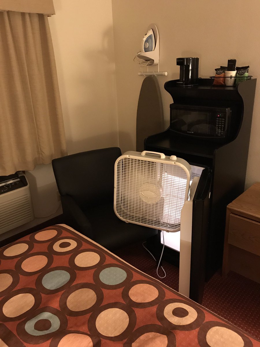 Broken A/C unit in Super 8. It's only 93 degrees outside in sold out Dallas.  On it...