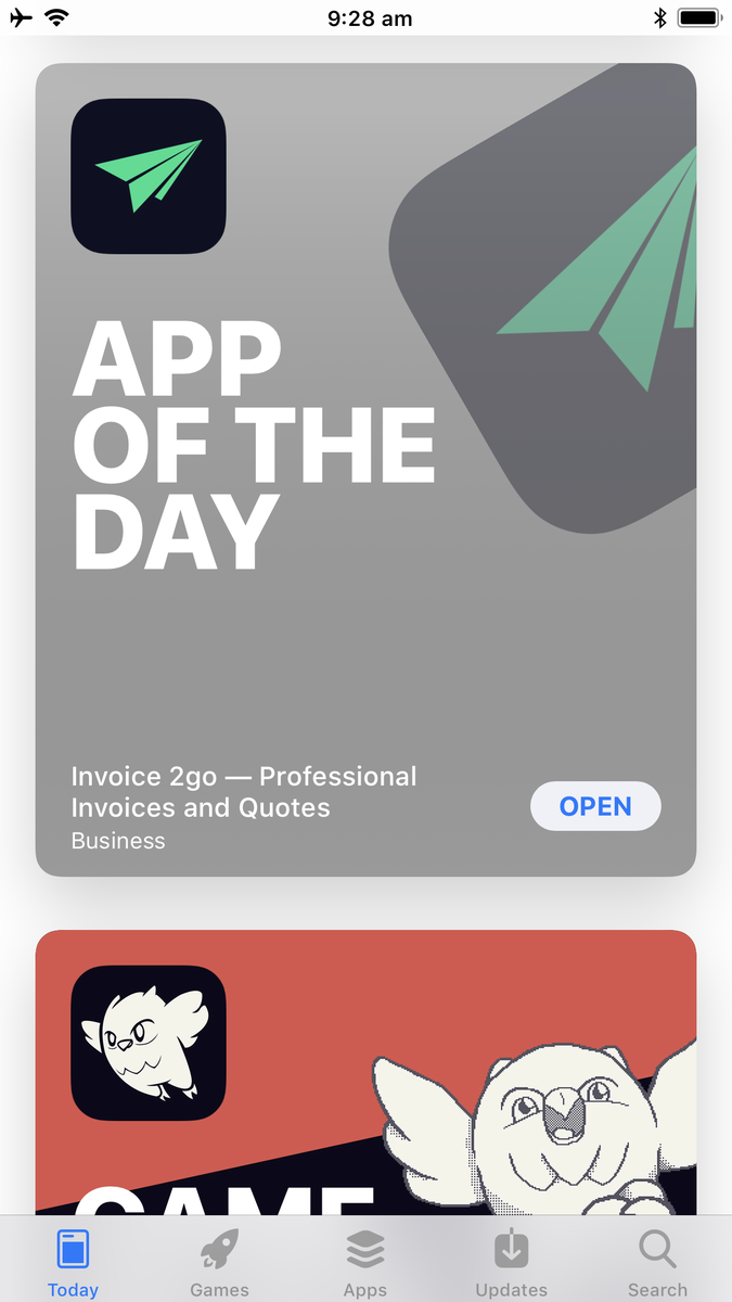 Invoice2go's tweet photo. Who's checked out the brand new @AppStore? Big thanks to @Apple for naming Invoice2go App of the Day! #newAppStore https://t.co/WoNXHc0Vwn https://t.co/R7godsckOl