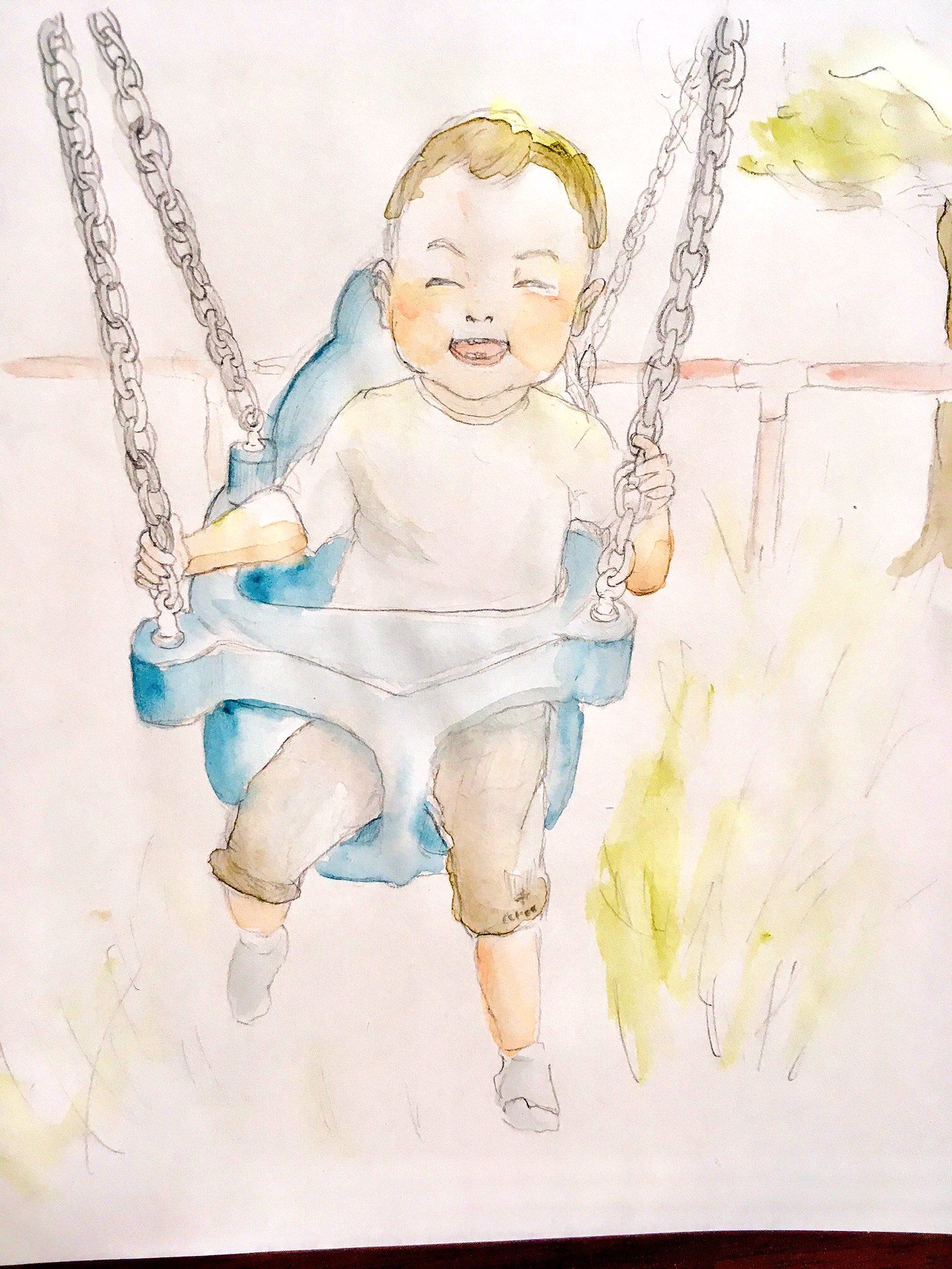 おその お絵かき用 息子も10ヶ月になりました 最近の息子のマイブームはブランコ ユラユラしてあげると楽しいみたいです いい笑顔 育児絵日記 おそのさんの育児絵日記 赤ちゃんイラスト スケッチ 16nov Baby 落書き T Co