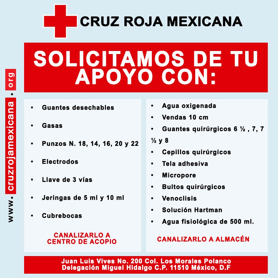 CruzRoja_MX's tweet image. Necesitamos los siguientes artículos. #Sismo #CruzRoja #CDMX #RT