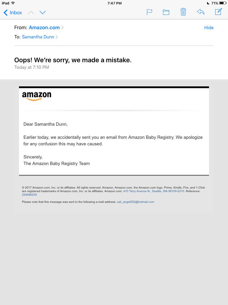 forensicsgeek's tweet image. Oh Amazon! Can I get something for my trouble? Like a reward for not being pregnant? #AmazonGlitch #programmingerror #DefinitelyNOTPregnant