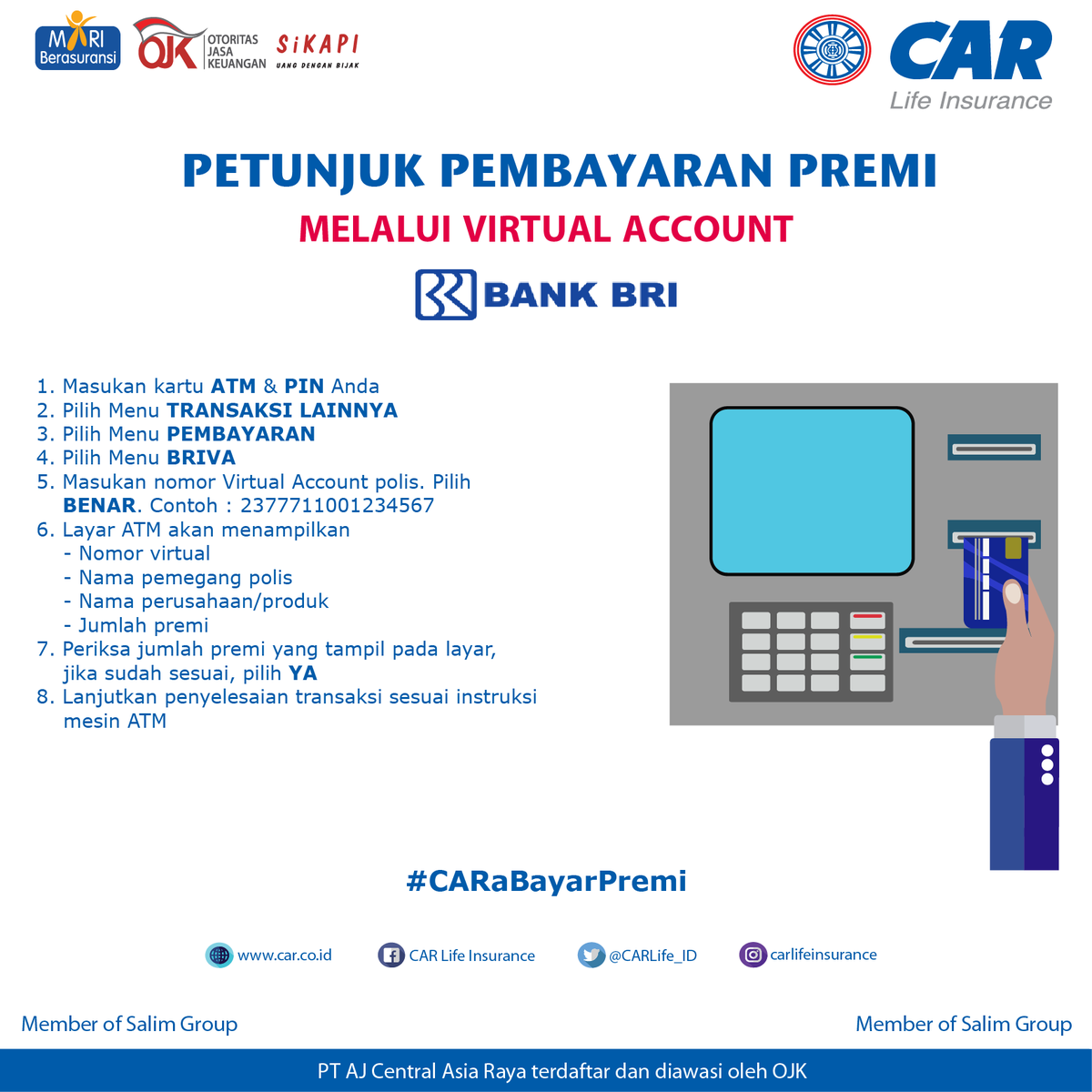 Car Life Insuranceさんのツイート Bayar Premi Car Life Insurance Melalui Virtual Account Atm Bank Bri Aman Dan Mudah