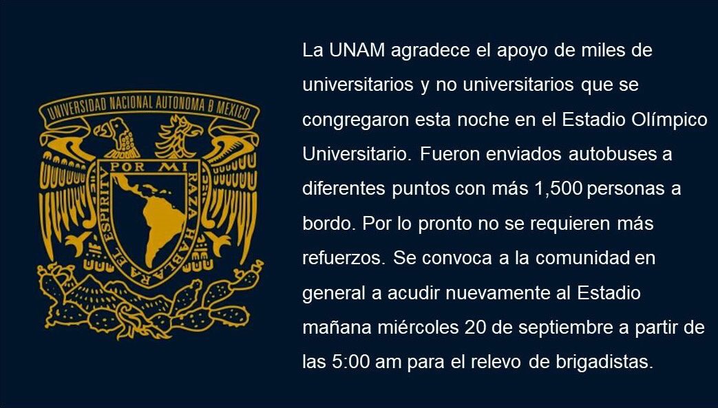 MiguelCarbonell's tweet photo. Mañana a las 5 am se requiere presencia de voluntarios en el Estadio Olímpico de la UNAM para relevo de brigadistas (favor de difundir): https://t.co/xZH3Arm01D