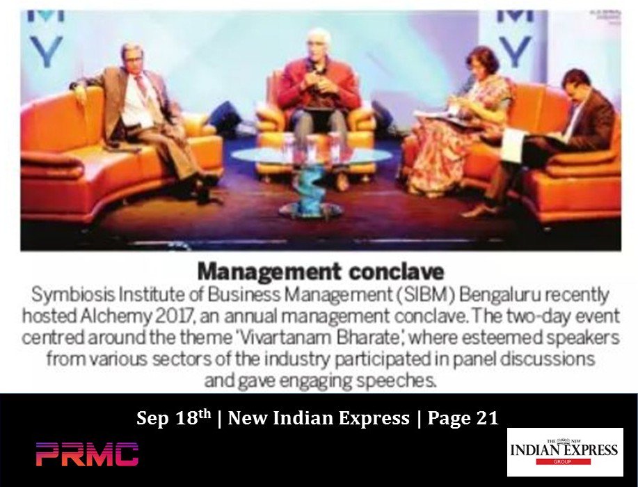 SIBMBengaluru's tweet photo. The success of #Alchemy2017 is in news! Check 18th September, pg-21 of @NewIndianXpress. We thank them for the coverage. #PR_Updates https://t.co/q1HQaINNEM