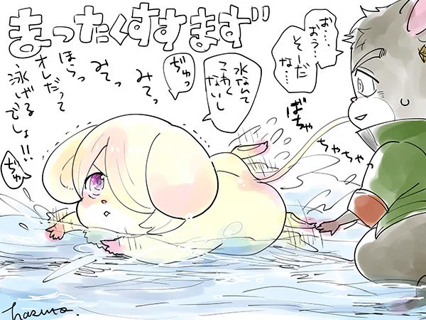 深さ1cmの浅瀬にて 泳げるアピールをするやまちゅさん
