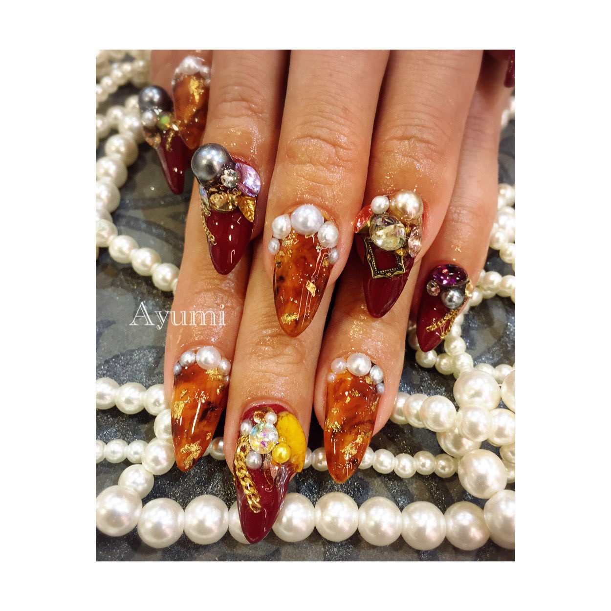 Nailsalon Clear ボルドー Amp べっ甲 ちょい派手 派手アンティークな感じ いつもありがとうございます Nail Nailart Naildesign Gelnail ジェルネイル Ayumi ジェルアート べっ甲 アンティーク ボルドーネイル 派手ネイル 秋ネイル