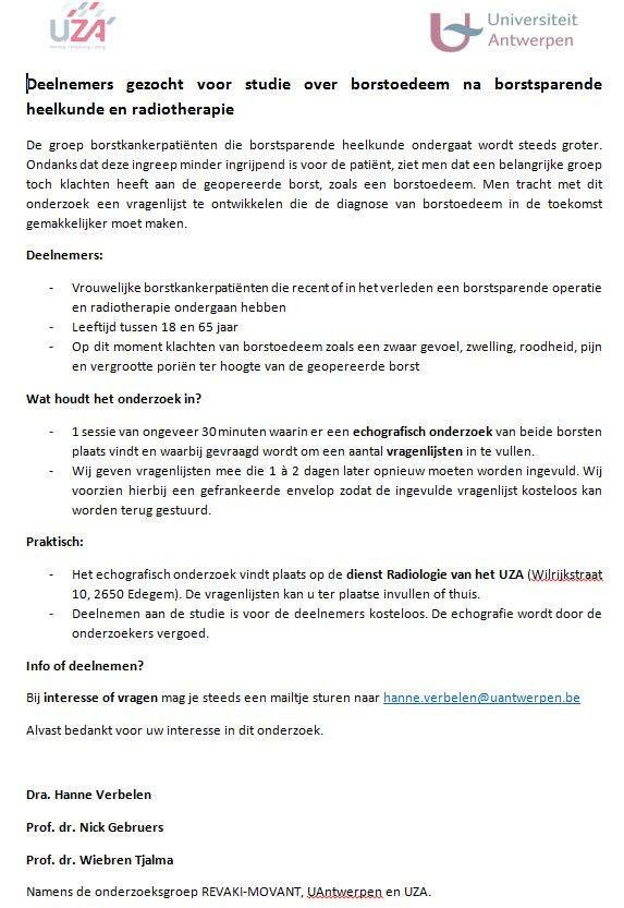MOVANTresearch's tweet image. Deelnemers gezocht voor studie over borstoedeem na borstsparende heelkunde en radiotherapie