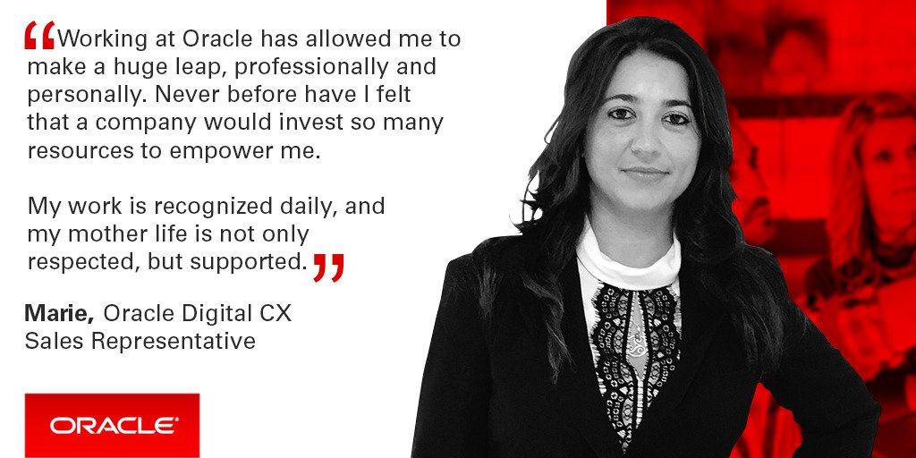 OracleCareers's tweet image. .@Oracle empowers @MarieCloudCX to be a better #sales pro, mother &amp;amp; individual. Find out for yourself, we&apos;re hiring: ora.cl/WG425