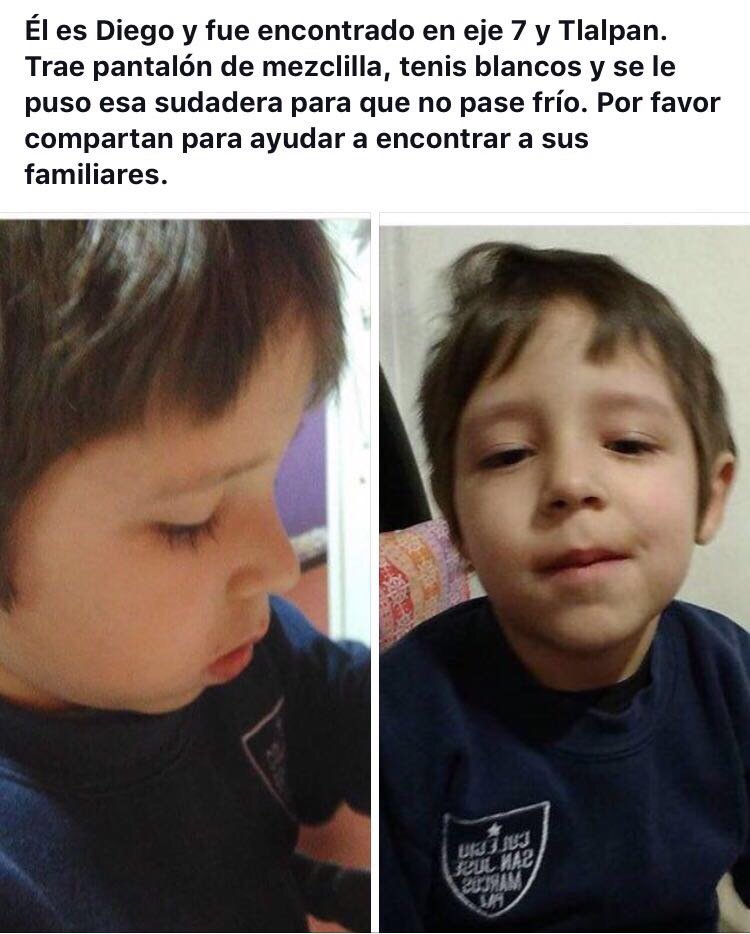 Me piden compartir la información de este niño.