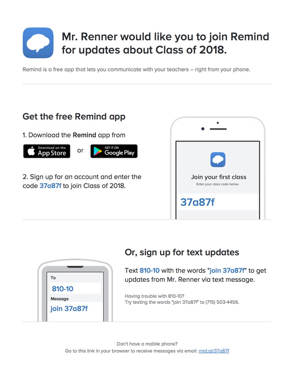 MtSpokaneHS's tweet photo. SENIORS!  Join a Remind account that has been set up for all @MtSpokaneHS Senior announcements!  EASY! @MSHS_Cats2018 #GoCats @RobERenner https://t.co/irRKGqH9fP