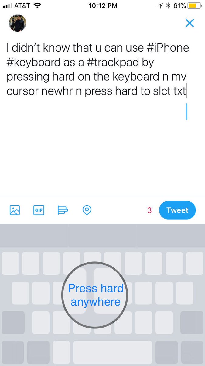 sumeetsharma's tweet photo. I didn’t know that u can use #iPhone #keyboard as a #trackpad by pressing hard on the keyboard n mv cursor newhr n press hard to slct txt https://t.co/y6VsDj06wS