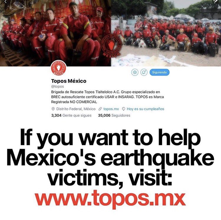 LauraMAragon's tweet image. For those outside of Mexico and want to send some help, @topos is a profesional non-profit Mexican rescue team #MexicoCityearthquake