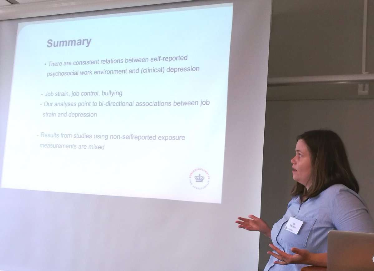 EleonorFransson's tweet photo. Ida Madsen presents result on #work_stress #depression and ideas for future research at #ProWorkNet . @forteforskning https://t.co/uepvrUdB5E
