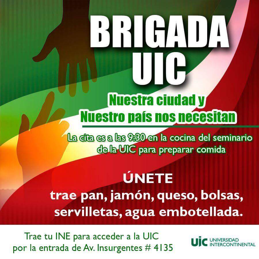 TlalpanVecinos's tweet photo. Vecinos que quieran ayudar, nuestros amigos de @uicmx nos invitan a su brigada. https://t.co/gn0JcL9Acm