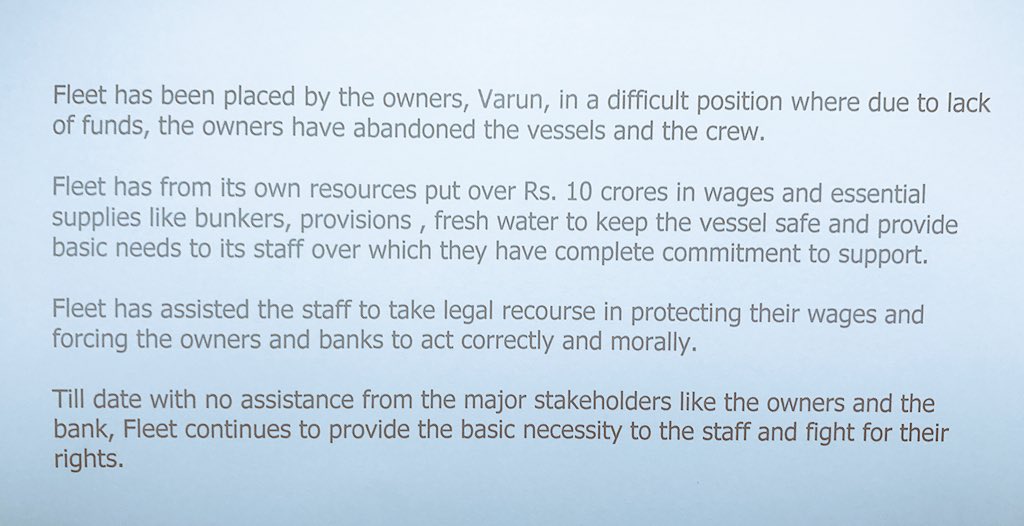 FMIPL1's tweet photo. Fleet Response on Varun shipping vessels @DGS_Survey @shipmin_india @nitin_gadkari @SushmaSwaraj @mui_mum https://t.co/QLi3HQF77k