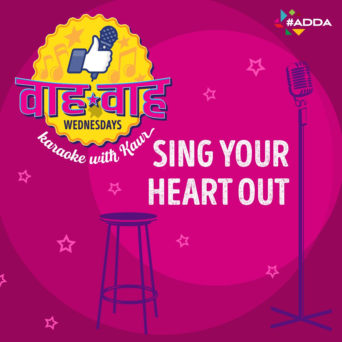 chaloadda's tweet photo. In life, people will judge you. At #Adda, people will judge you on a high note! #Karaoke #Chaloadda #midweekmadness #WahWahWednesdays https://t.co/TfrG43Ytnu