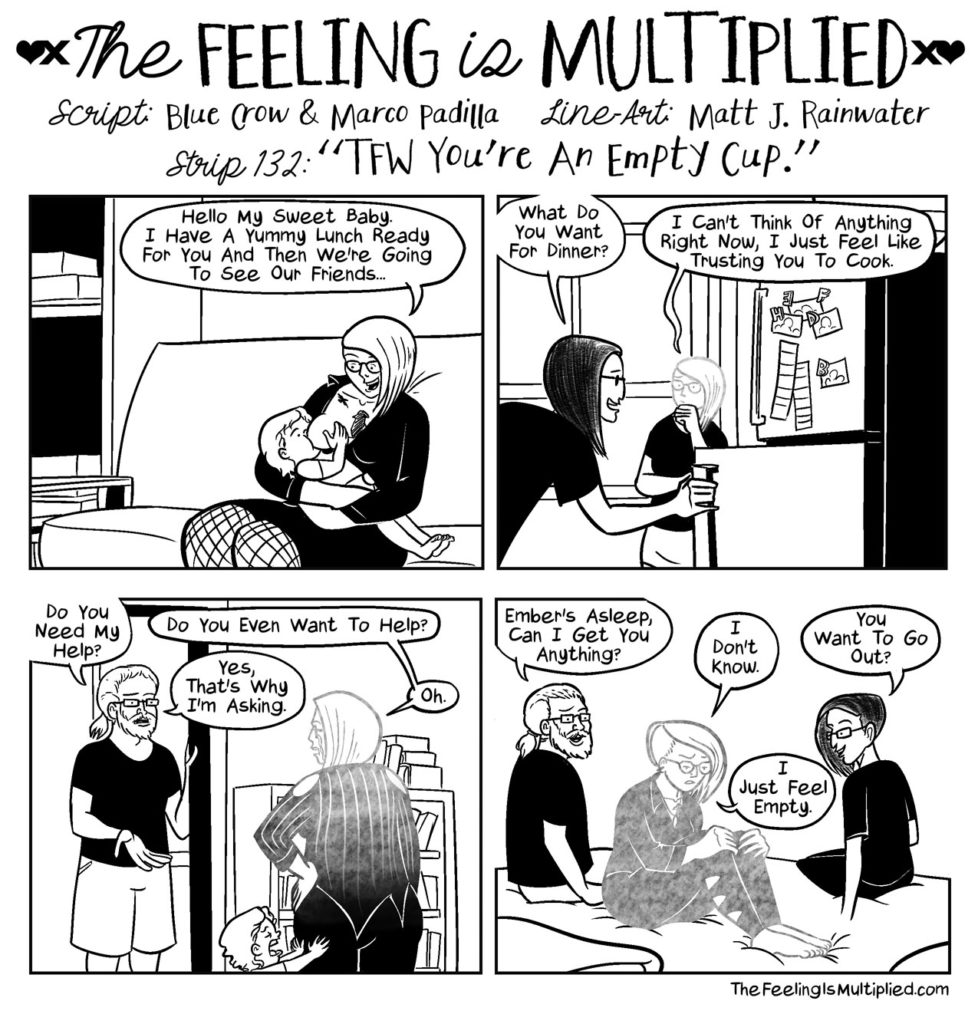TheFeelingIsX's tweet photo. Blue tried to capture some complicated and abstract #postpartum feels this week... https://t.co/tuHgzZpNSG #comics #motherhood #nonmonogamy https://t.co/6MqUC2XZOn