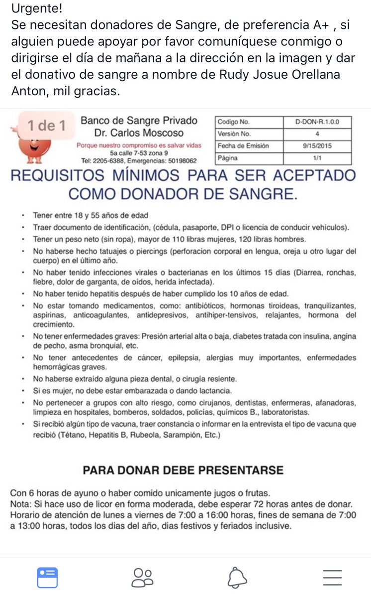 iChic7's tweet photo. Urgente! Se necesita donadores de sangre, de preferencia A+, para el día de mañana, si puede ayudar por favor comuníquese conmigo, GRACIAS! https://t.co/AN1kWcHpqv