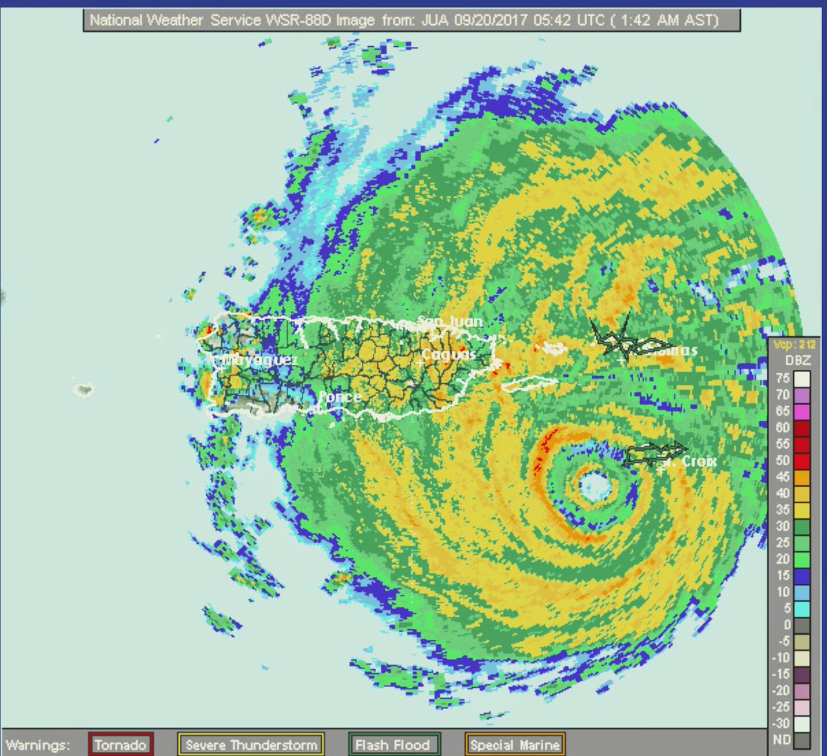 #Maria center ~30m South of #StCroix. Eyewall Grazing #STX SouthShore with Deadly #DirtySide  <a href="/NWS/">National Weather Service</a> info: ow.ly/p19j30fhQIw