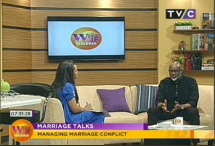 TVCconnect's tweet photo. Marriage Talks: Managing marriage conflict with @lanreolusola on #WakeUpNigeria. Watch live on Facebook: @TVCconnect https://t.co/KDzadhzCIx