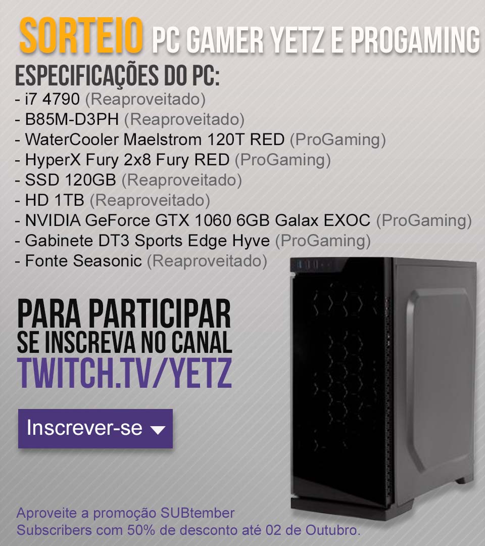 yetz1's tweet photo. informações do sorteio do pc em parceria com a progaming

qm quiser tentar a sorte aproveita que o sub tá com 50% do preço

RT= god https://t.co/qg7ndpz3ox
