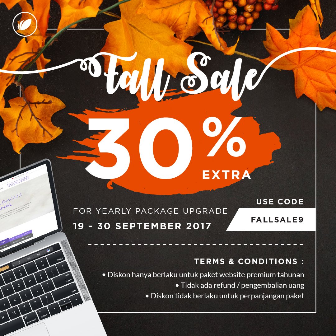 Khusus untuk kamu pengguna setia Pekku, kami memberikan diskon spesial 30% untuk semua paket website premium tahunan. Kode kupon : FALLSALE9