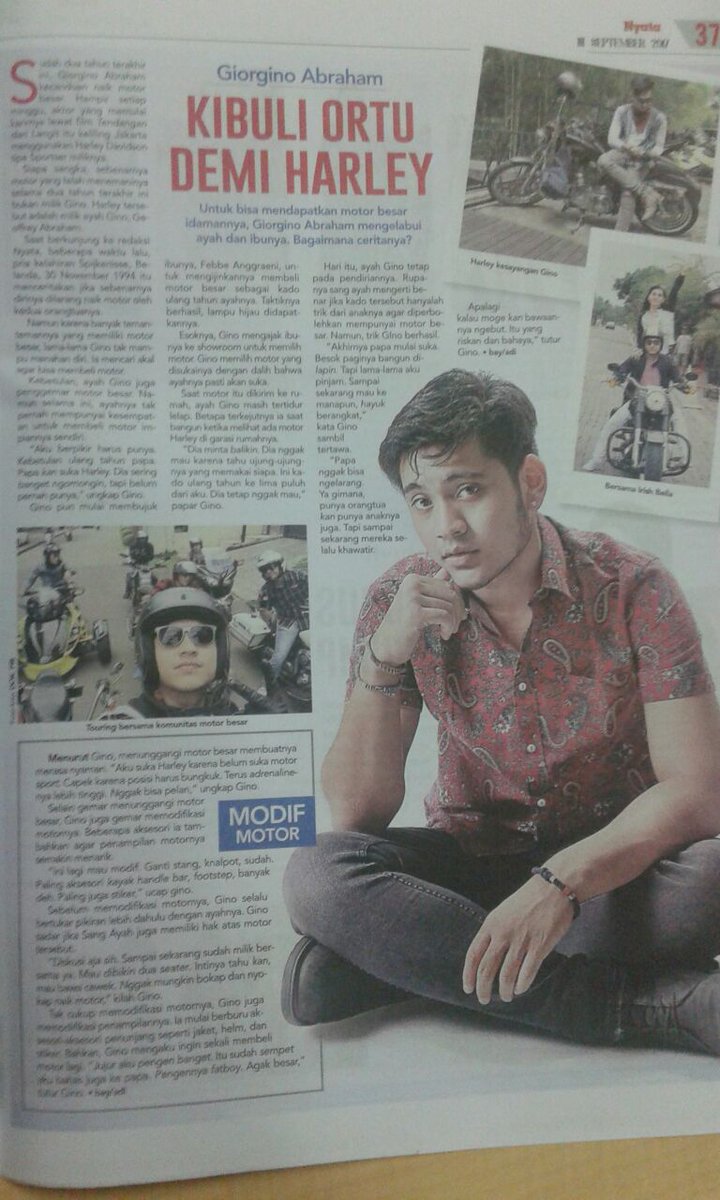 oxygen_ent's tweet photo. Giorgino Abraham ngomongin motor kesayangannya di tabloid Nyata terbaru. Seru! @Giorgino_Abr https://t.co/tEysKEP6Os