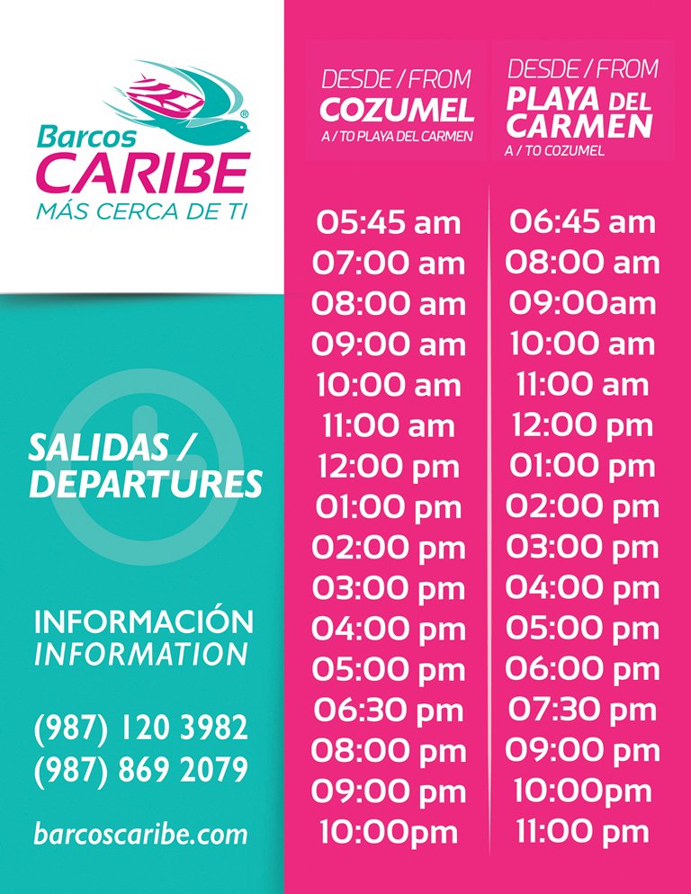 Excelente día! Te compartimos nuestros horarios vigentes #BarcosCaribe #Horarios