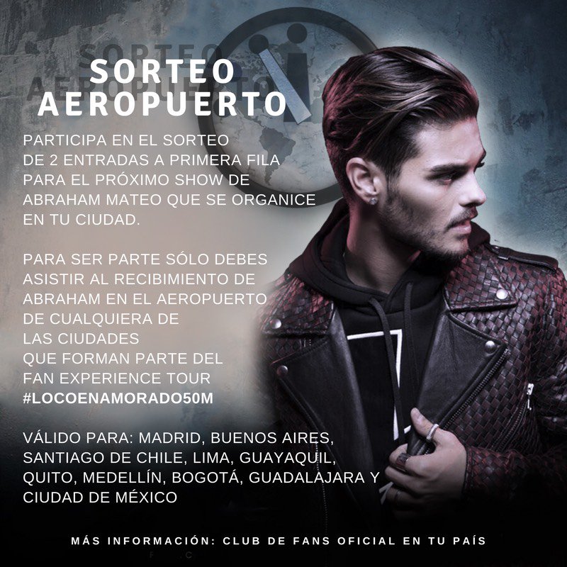 Activity_AM's tweet photo. 🎟SORTEO AEROPUERTO🎟

¿Quieres ganar una entrada en primera fila para el próximo concierto de @AbrahamMateo en tu país? 

¡Participa! 👇 https://t.co/jNw4pfSIFK