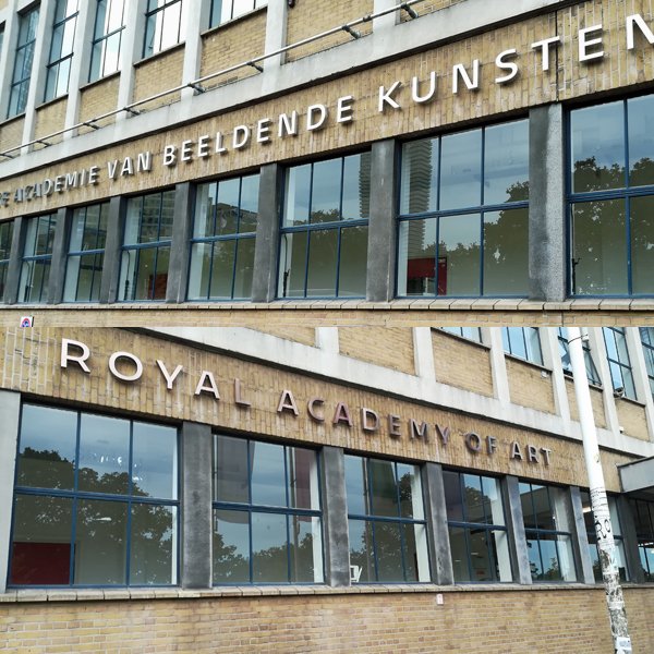KABKLetters's tweet photo. Great new lettering by Peter Verheul, mounted to the facade of the KABK a couple of weeks ago: it ﬁts the building’s architecture perfectly https://t.co/j5uPE3f1JF