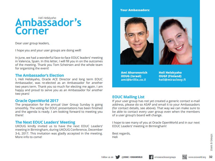 What’s new from the <a href="/EOUC/">EOUC</a> Ambassadors? Read more in the Ambassador’s Corner in #ORAWORLD e-mag #6 oraworld.org <a href="/HeliFromFinland/">Heli Helskyaho</a>