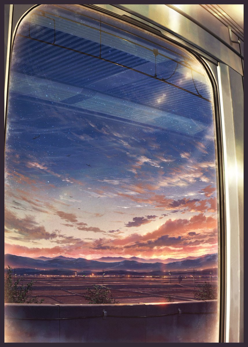 no humans scenery sky cloud sunset star (sky) train  illustration images