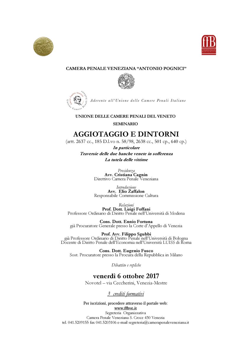 CameraPenaleVe's tweet image. Novotel 6 ottobre 2017, AGGIOTAGGIO E DINTORNI, la crisi delle banche venete e la tutela delle vittime.